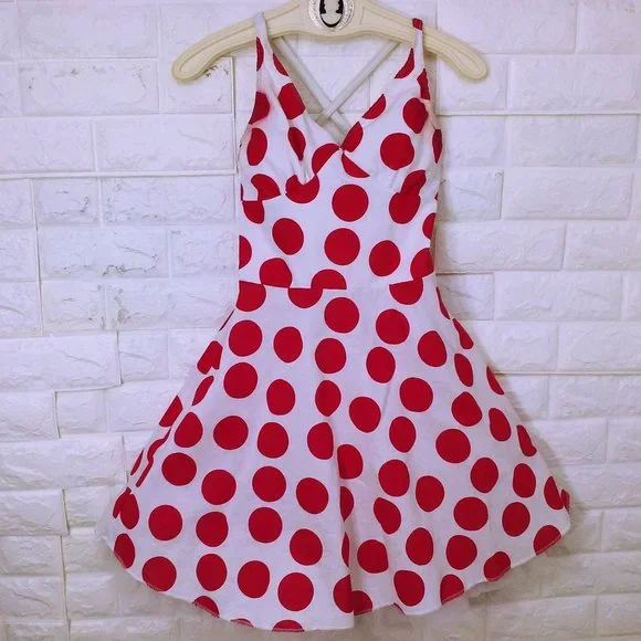 90s polka dot dress Med-Lrg 90s Black & White Polka Dot Belted Midi Dress